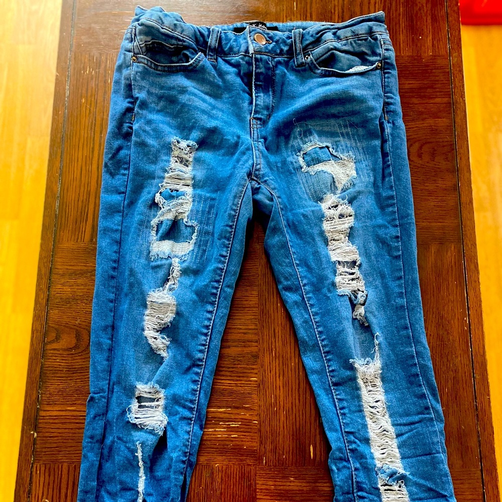Wax jeans distressed medium wash
